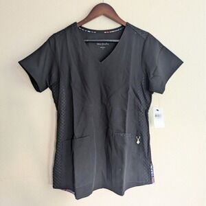 New Vera‎ Bradley Medical Nurse Doctor Uniform Scrub Top V-Neck Black Small